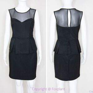 Bisou Bisou black mesh sheer top peplum dress, women's size 4‎